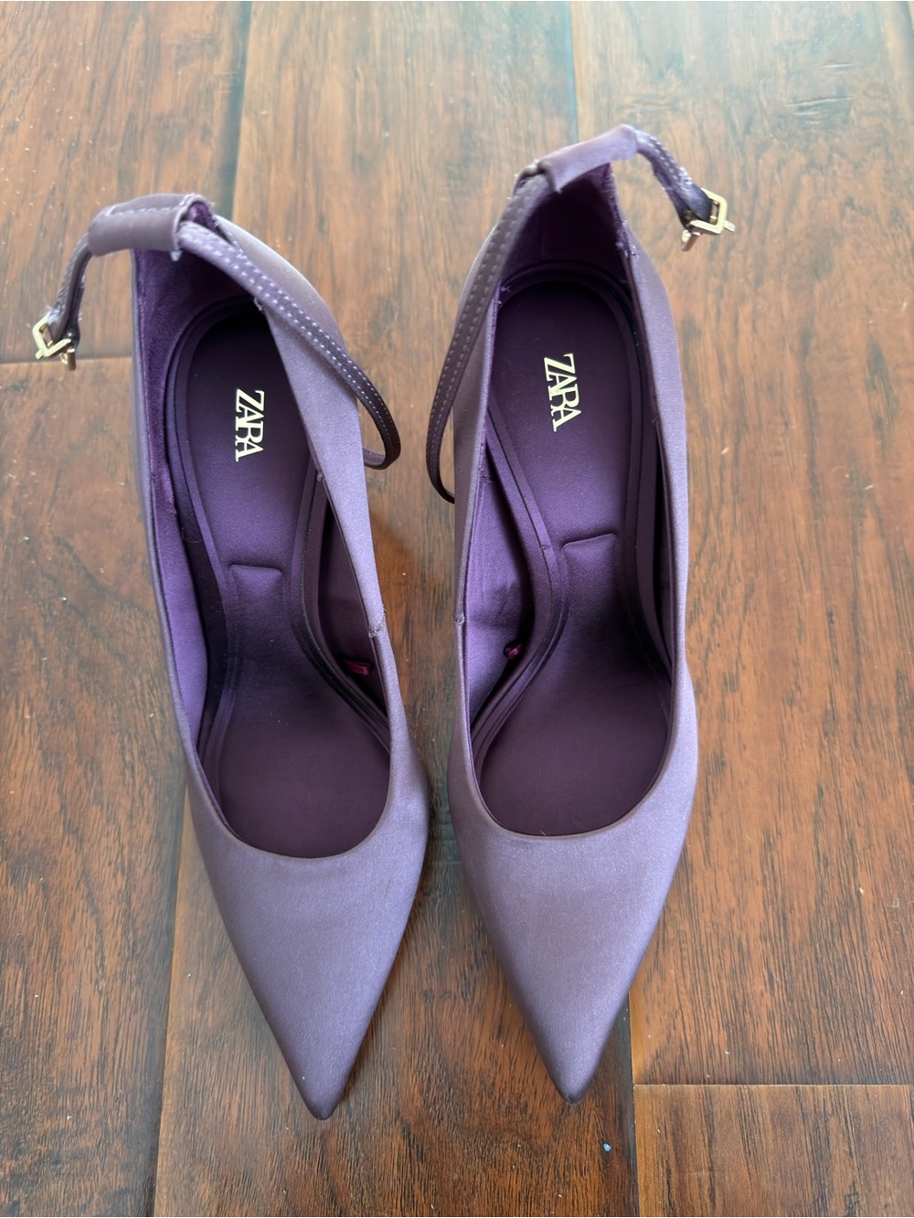 ZARA Women's Purple Pointed Ankle-Strap Heels